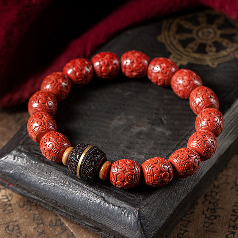 Buddha Stones Natural Cinnabar Ebony Calm Blessing Bracelet