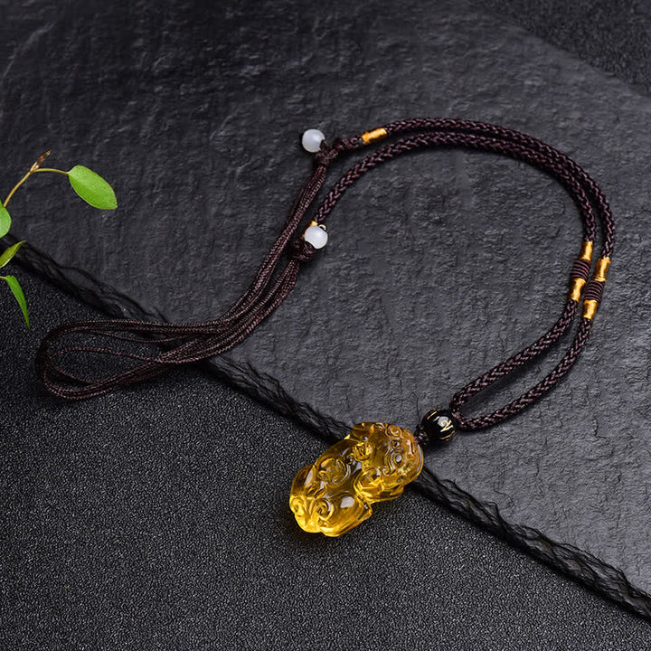 Buddha Stones FengShui Citrine PiXiu Wealth Necklace Pendant