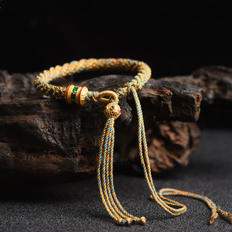 Buddha Stones Tibetan Handmade Luck Prayer Wheel Bead Charm Weave Colorful String Bracelet