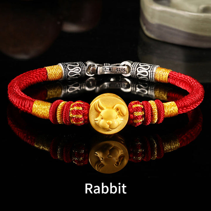 Buddha Stones 999 Gold Chinese Zodiac Auspicious Matches Om Mani Padme Hum Luck Handcrafted Bracelet