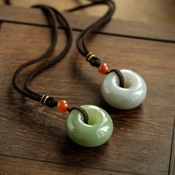 Natural Round Jade Gray Jade Peace Buckle Luck Necklace Pendant