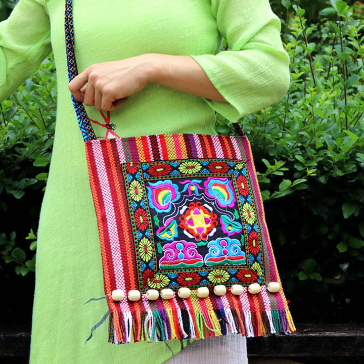 Tibetan Handmade Embroidered Camellia Canvas Shoulder Bag Crossbody Bag