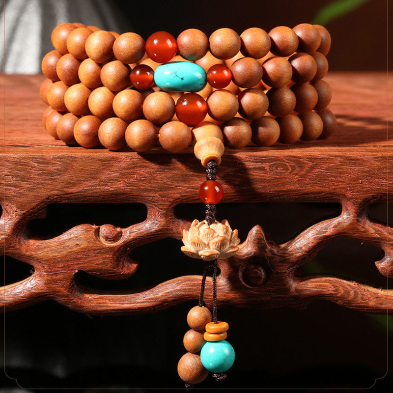 Buddha Stones Tibetan Sandalwood Lotus Enlightenment Charm Mala Bracelet