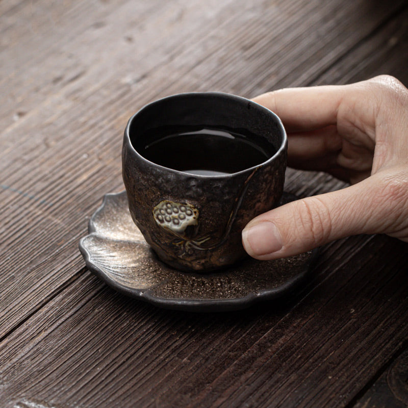 Buddha Stones Lotus Pod Leaf Flower Auspicious Clouds Ceramic Teacup Kung Fu Tea Cup