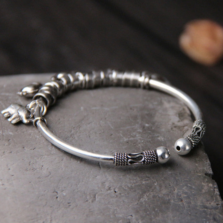 925 Sterling Silver Elephant Strength Bracelet Bangle