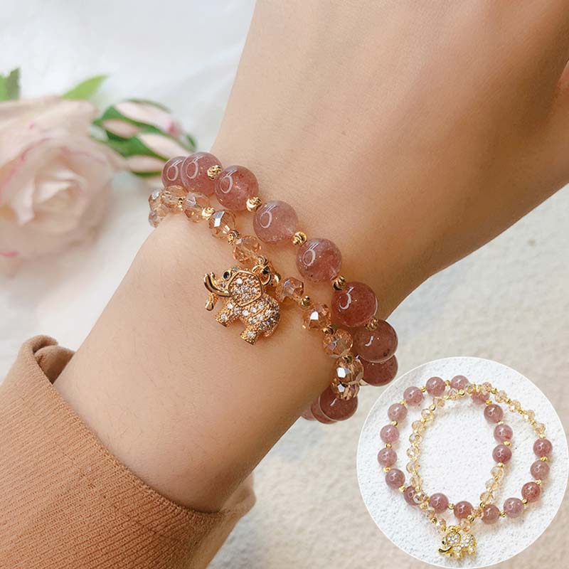 Buddha Stones Rose Quartz Elephant Healing Energy Charm Bracelet