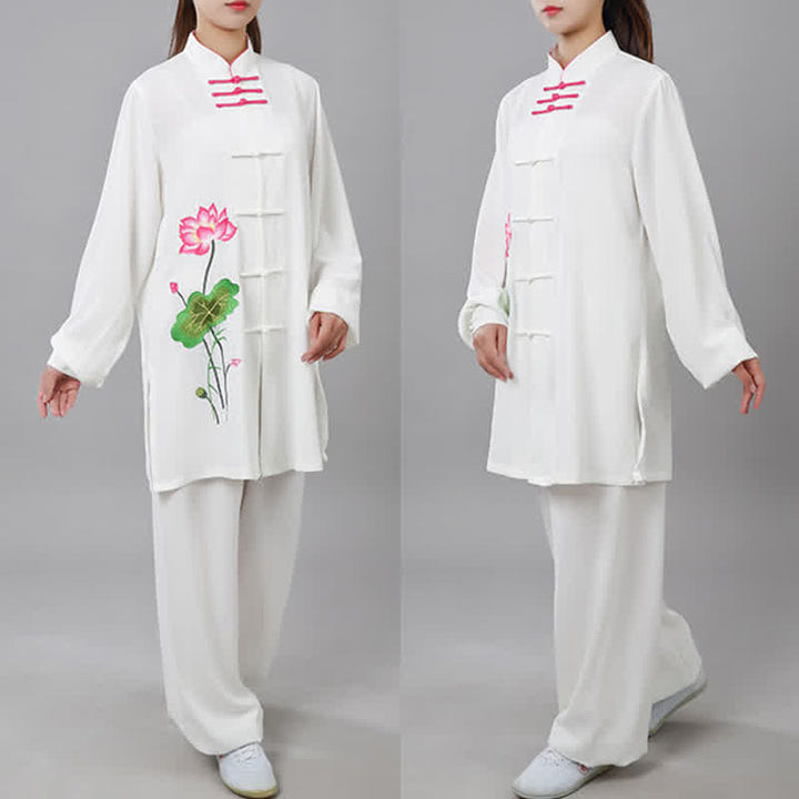 Lotus Flower Leaf Pattern Tai Chi Meditation Prayer Spiritual Zen Practice Clothing Women's Set