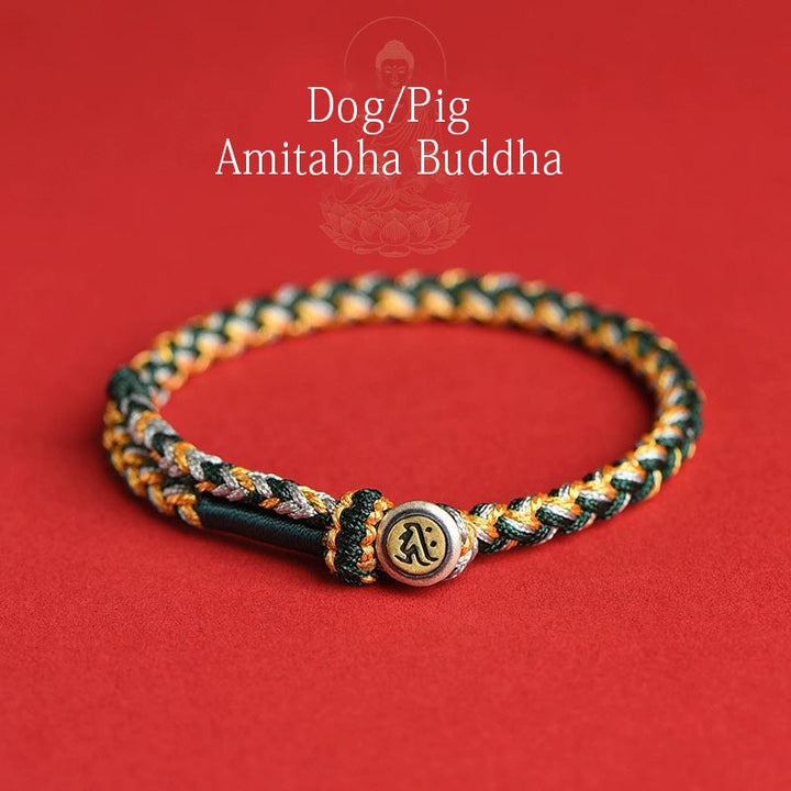 Buddha Stones Handmade 925 Sterling Silver Year of the Dragon Chinese Zodiac Natal Buddha Protection Rope Bracelet