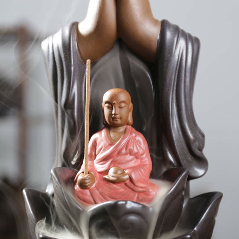 Buddha Avalokitesvara Chenrezig Ksitigarbha Ceramic Lotus Blessing Backflow Incense Burner