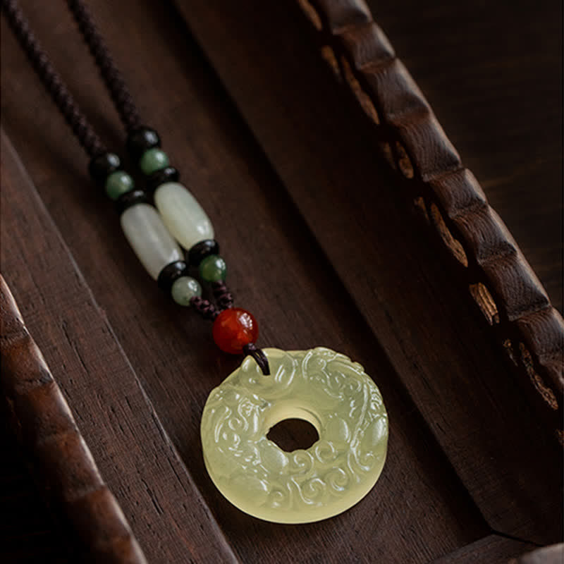 PiXiu Peace Buckle Jade Small Leaf Red Sandalwood Cinnabar Agate Luck Necklace Pendant