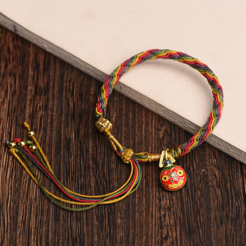 Buddha Stones Gold Swallowing Beast Family Luck Reincarnation Knot Colorful String Bracelet