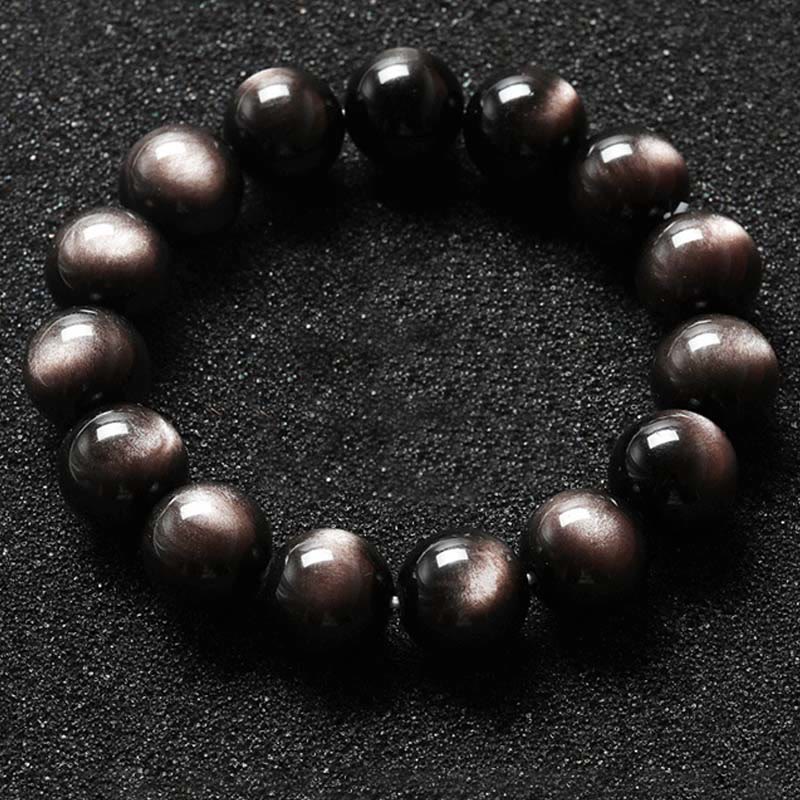 Buddha Stones Natural Silver Sheen Obsidian Soothing Protection Bracelet