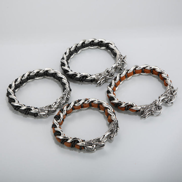 Dragon Leather Titanium Steel Protection Luck Braided Bracelet