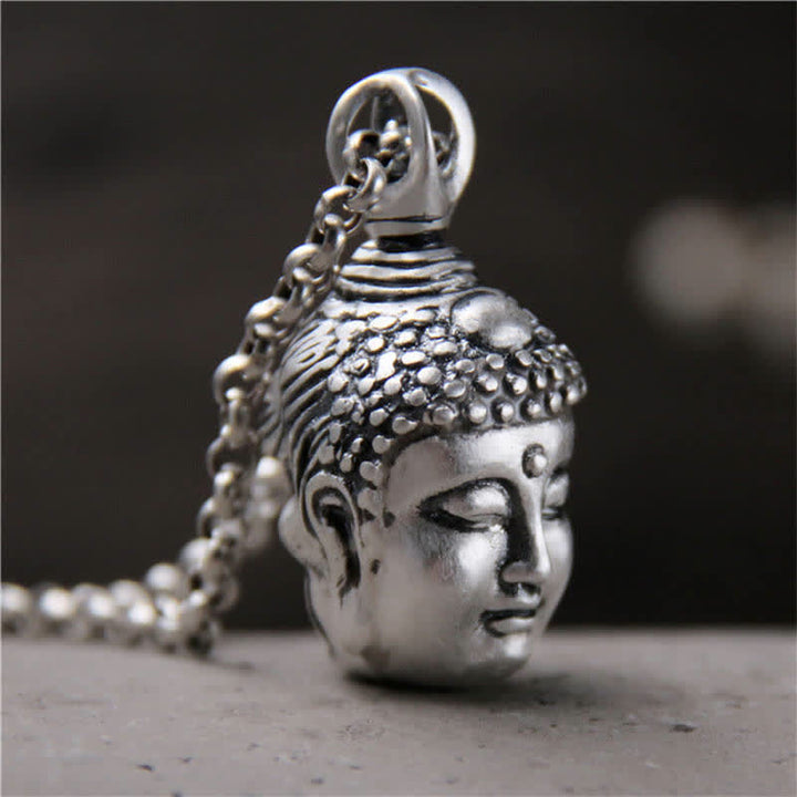 999 Sterling Silver Buddha Demon Serenity Necklace Pendant