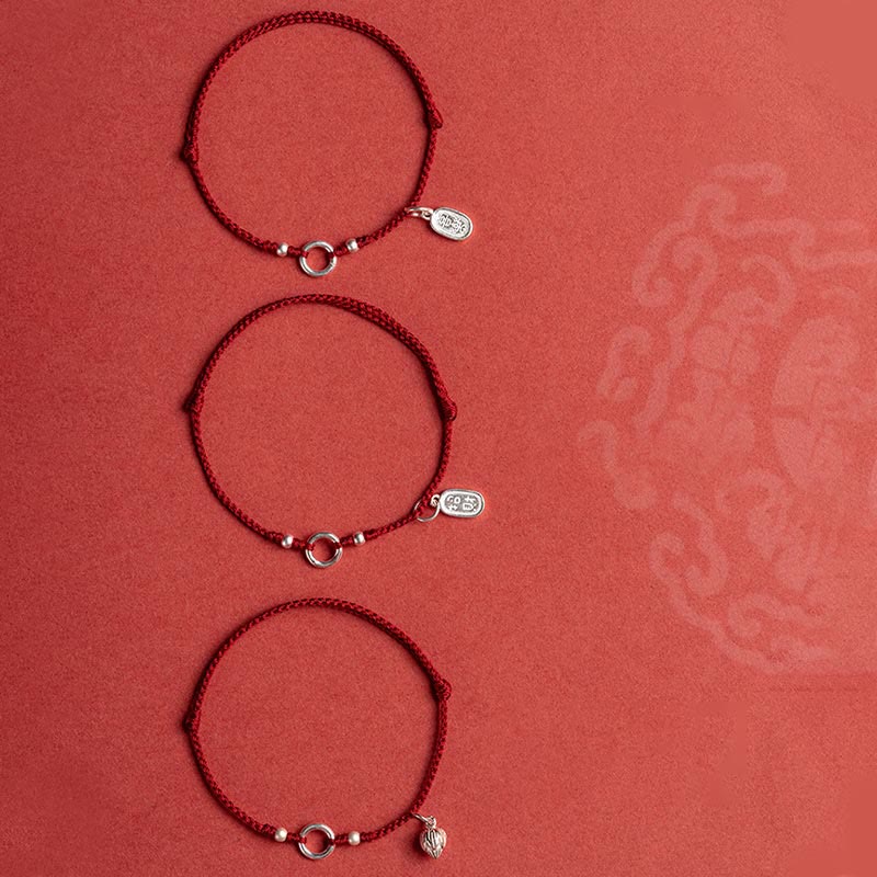 Buddha Stones 925 Sterling Silver Lucky Fortune Peace Joy Lotus Peace Buckle Red String Bracelet