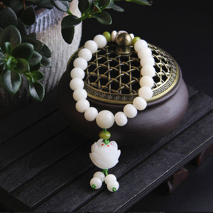 Buddha Stones Lotus Natural White Bodhi Seed Luck Bracelet