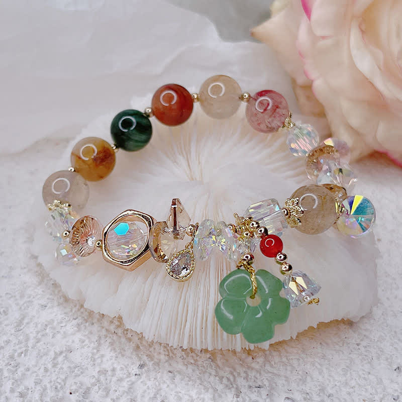 Buddha Stones Colorful Gemstone Green Aventurine Flower Bead Luck Bracelet