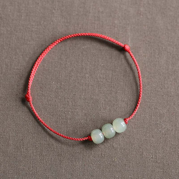 Buddha Stones Three Beads Jade Luck String Weave Bracelet