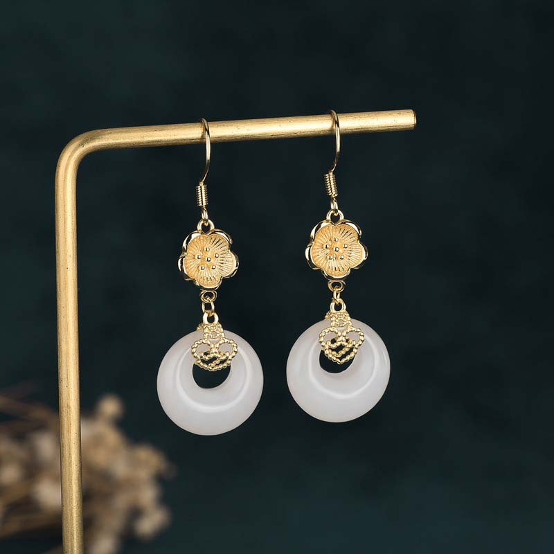 FengShui White Jade Blessing Drop Earrings (Extra 35% Off | USE CODE: FS35)