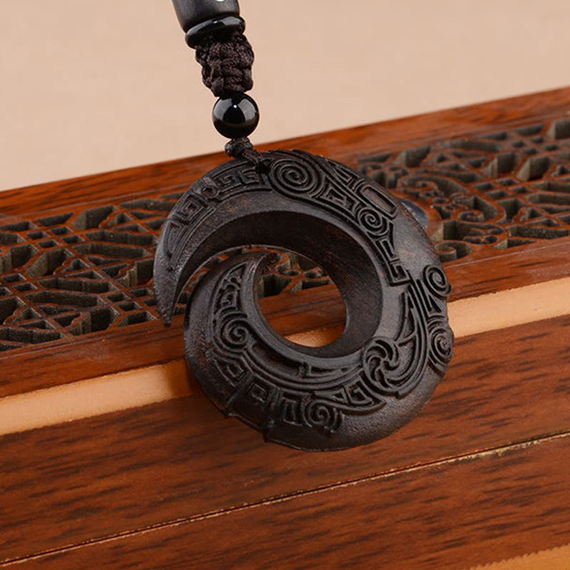 Buddha Stones Small Leaf Red Sandalwood Ebony Wood One's Luck Improves Design Patern Protection Necklace Pendant