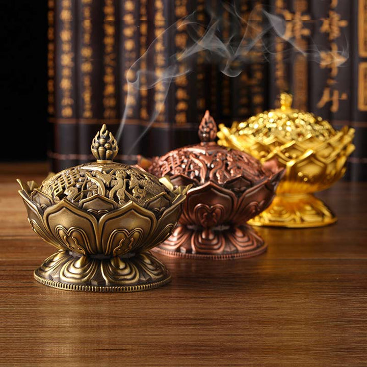 Buddha Stones Tibetan Lotus Shaped Purify Incense Burner