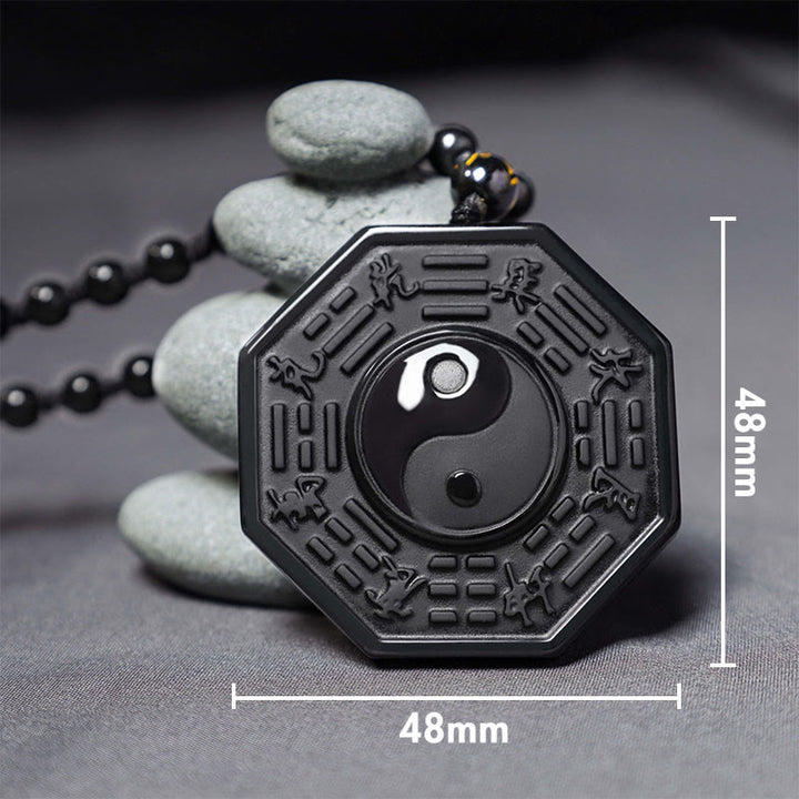 Buddha Stones Black Obsidian Stone Yin Yang Pendant Necklace