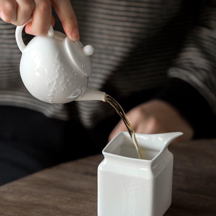 White Plum Pine Bamboo Engraved Design Ceramic Teapot