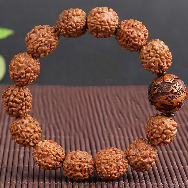 Buddha Stones Tibet Rudraksha Bodhi Seed PiXiu Copper Coin Wealth Luck Bracelet