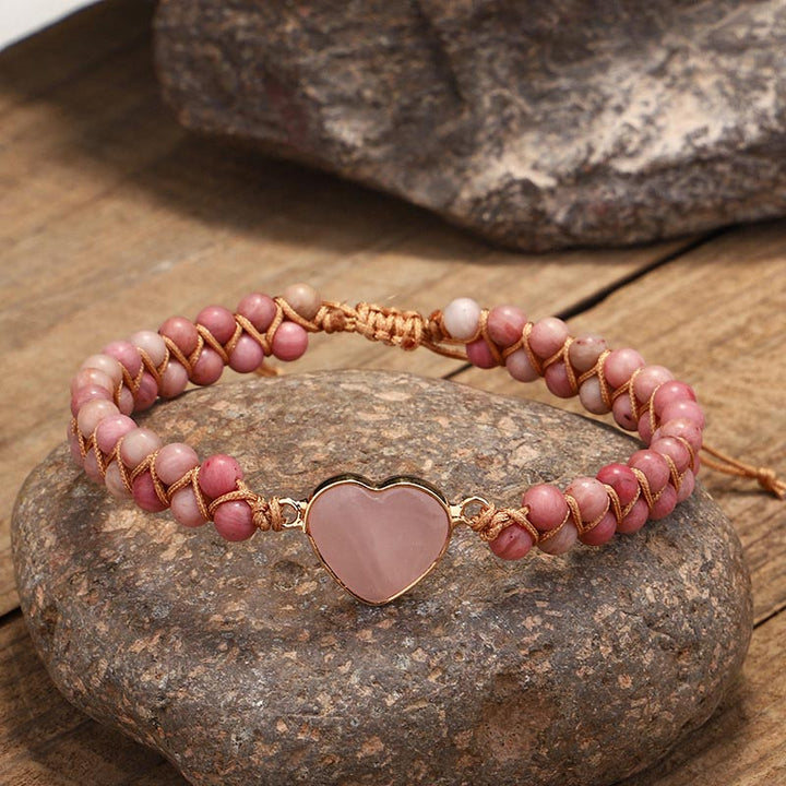 Natural Rhodonite Love Heart Healing Bracelet