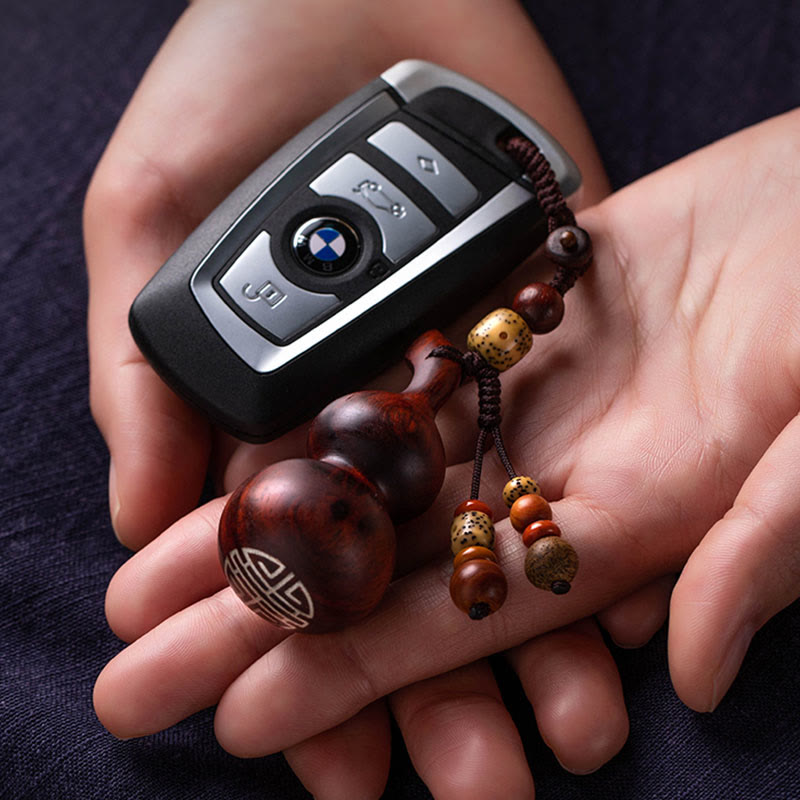 Tibetan Ebony Small Leaf Red Sandalwood Gourd Luck Protection Key Chain