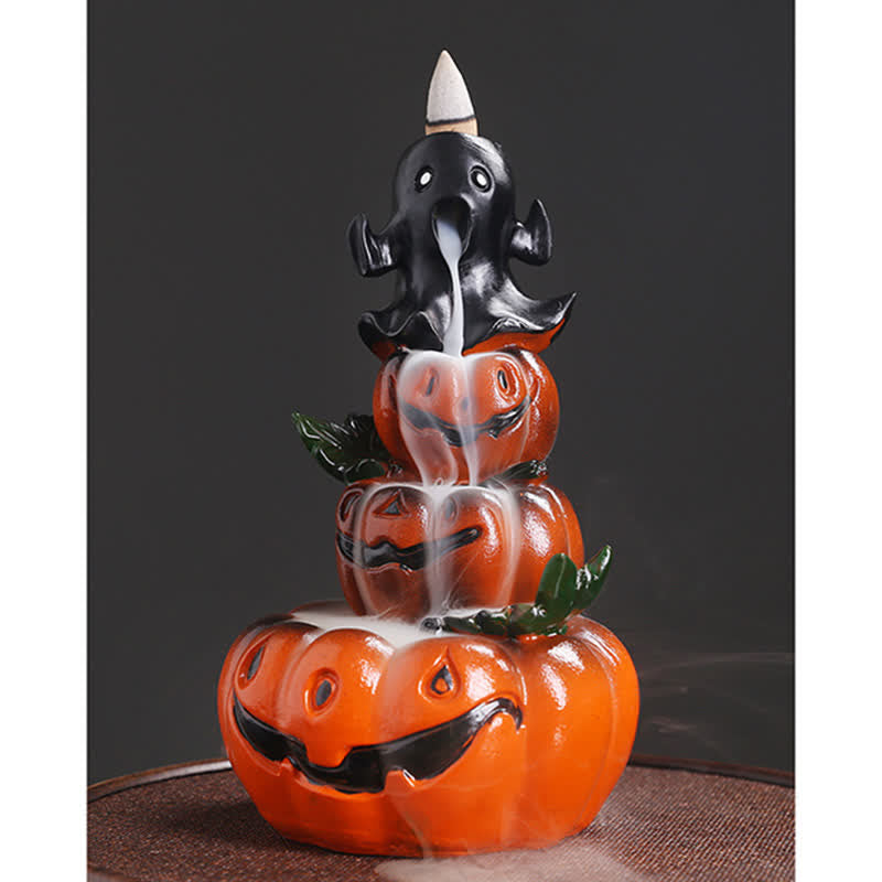 Halloween Pumpkins Ghost Resin Backflow Smoke Fountain Incense Burner Decoration