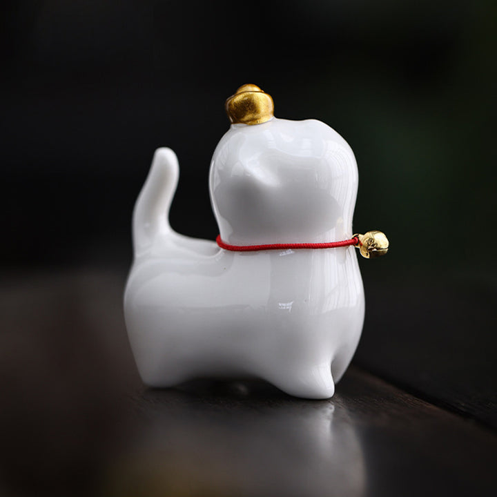 Buddha Stones Mini Lucky Cat Ingot Tea Pet Ceramic Home Desk Figurine Decoration