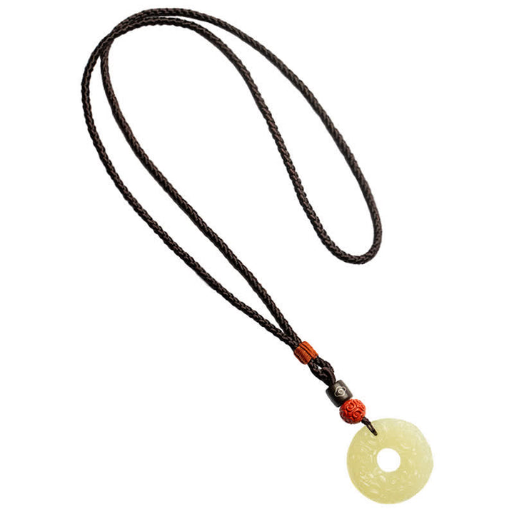 PiXiu Peace Buckle Jade Small Leaf Red Sandalwood Cinnabar Agate Luck Necklace Pendant