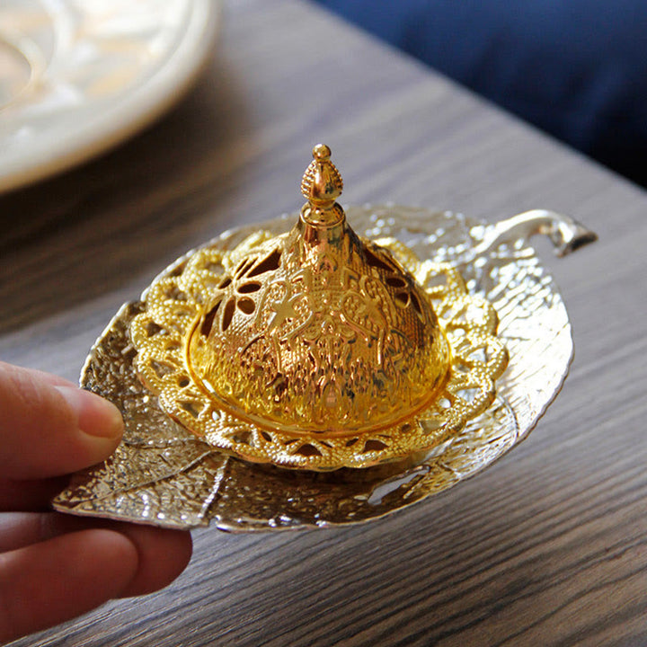 Tibetan Gold Mini Leaf Coaster Meditation Incense Burner