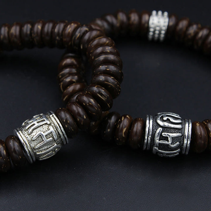 Buddha Stones Natural Tibetan Coconut Shell Om Mani Padme Hum Positive Bracelet