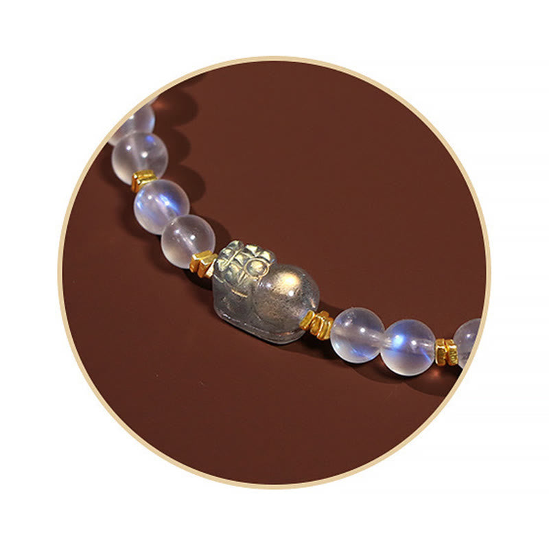 Buddha Stones 925 Sterling Silver Plated Gold Natural Moonstone PiXiu Healing Bracelet