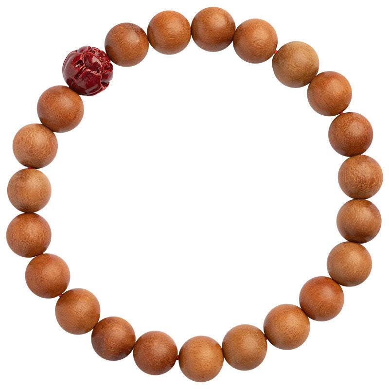 Buddha Stones Peach Wood Lotus Cinnabar Luck Wealth Bracelet