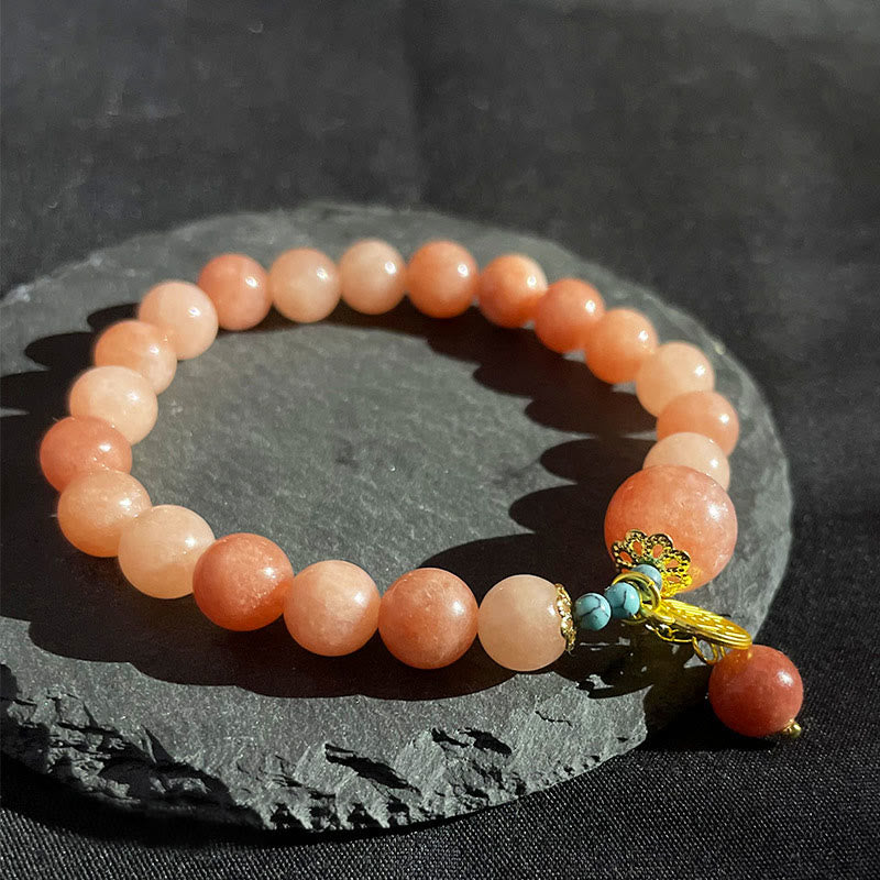 Buddha Stones Natural Orange Stone Turquoise Fu Character Charm Luck Fortune Bracelet