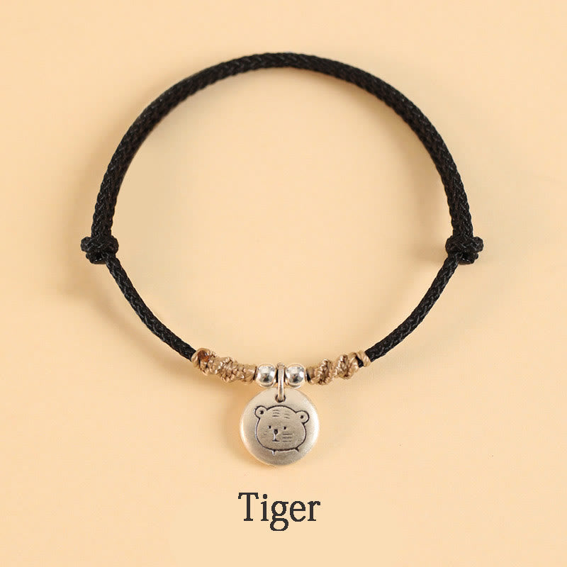 Buddha Stones Handmade 999 Sterling Silver Year of the Dragon Cute Chinese Zodiac Luck Braided Bracelet