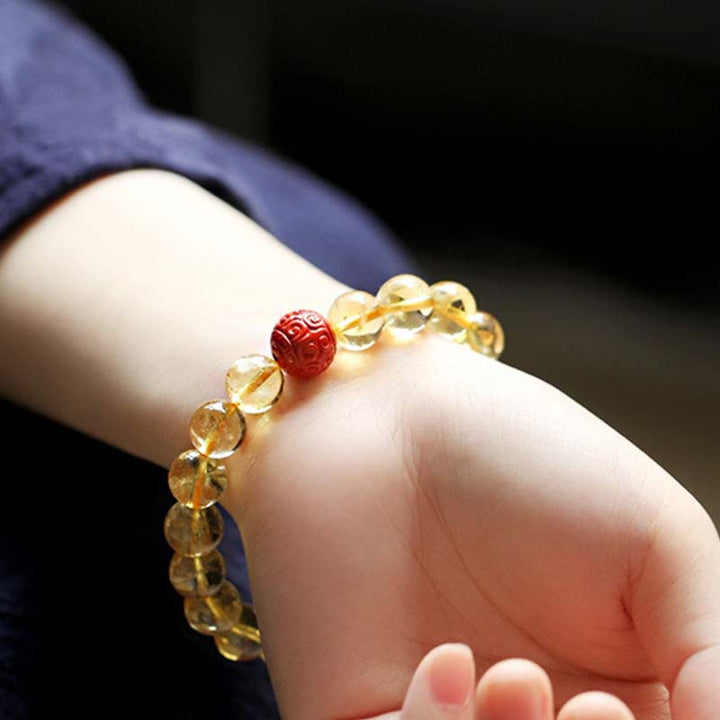 Chinese Zodiac Natal Buddha Citrine Cinnabar Blessing Bracelet