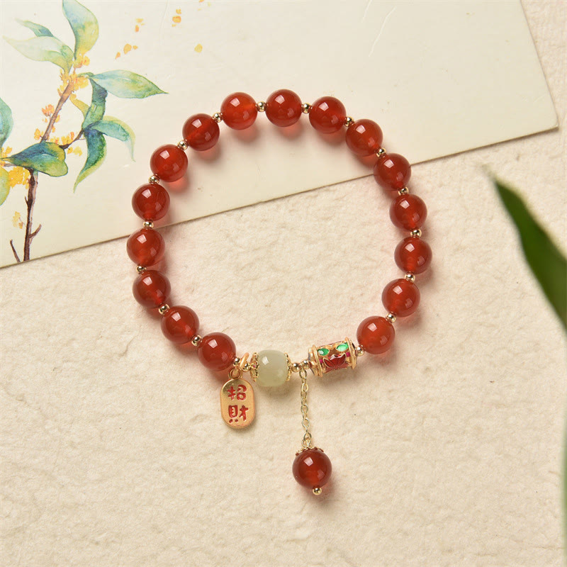 Natural Red Agate Jade Confidence Fortune Blessing Charm Bracelet