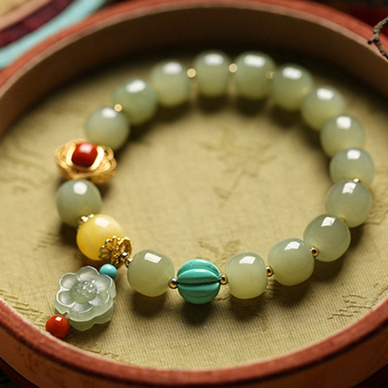 Jade Amber Lotus Bead Luck Bracelet