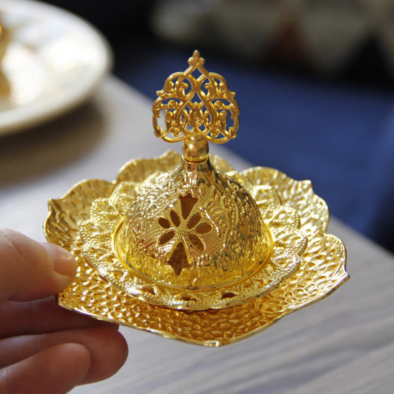 Gold Leaf Coaster Spiritual Mini Alloy Metal Incense Burner