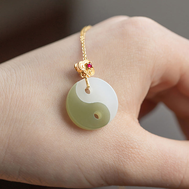 Yin Yang Jade 18K Gold Luck Prosperity Necklace Pendant