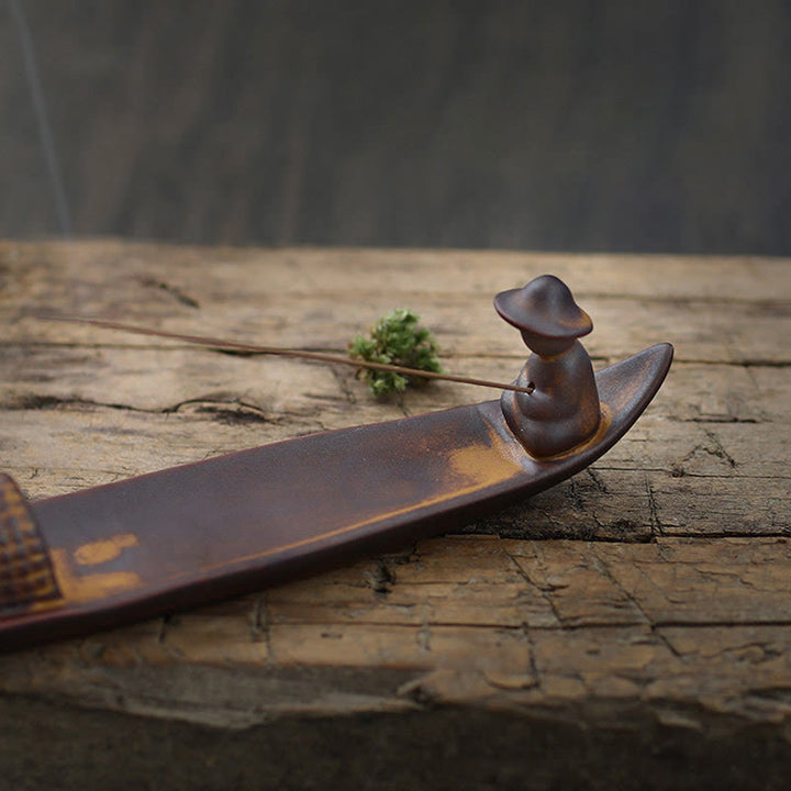 A Lonely Fisherman Afloat Ceramic Healing Incense Burner