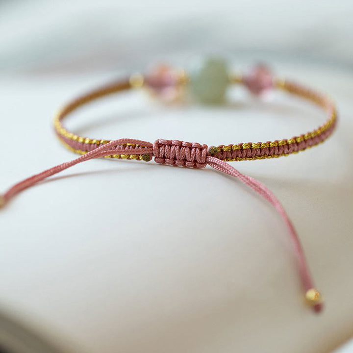 Buddha Stones Handmade Strawberry Quartz Hetian Jade Bead Fu Character Healing Bracelet