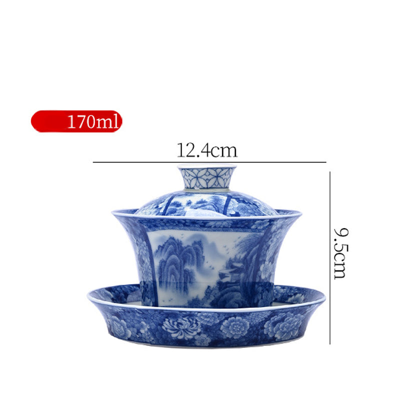 Buddha Stones Jingdezhen Dragon Phoenix Pavilion Pine Flower Ceramic Gaiwan Sancai Teacup Kung Fu Tea Cup And Saucer With Lid 170ml