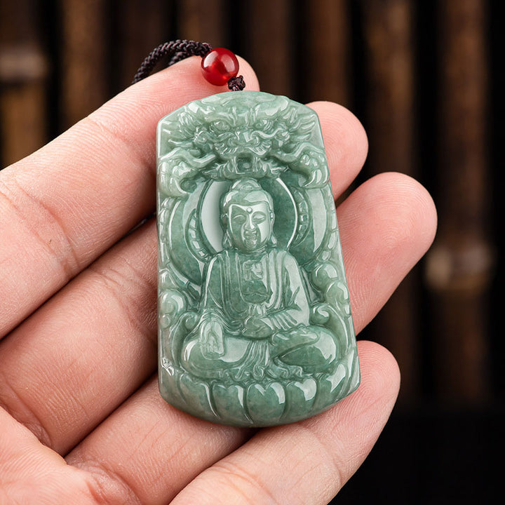 Tathagata Buddha Dragon Jade Amulet Serenity String Necklace