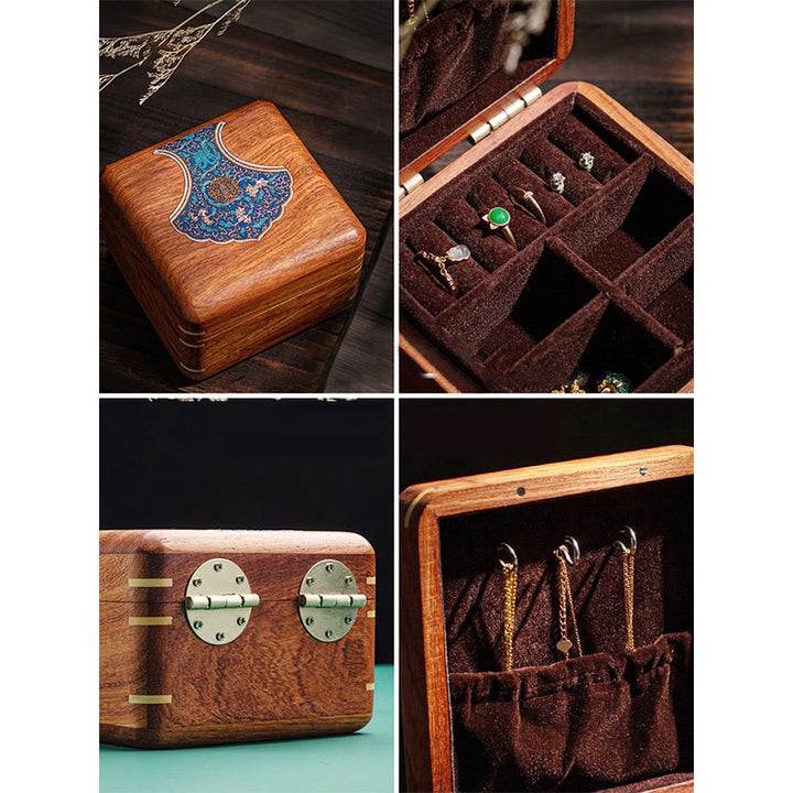 Antique Flower Leaf Handmade Rosewood Jewelry Storage Box Wooden Gift Organizer Box