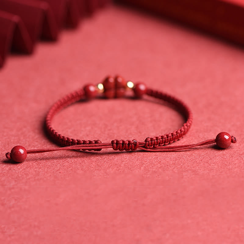 Four Leaf Clover Five-petal Flower Cinnabar Blessing Red String Bracelet